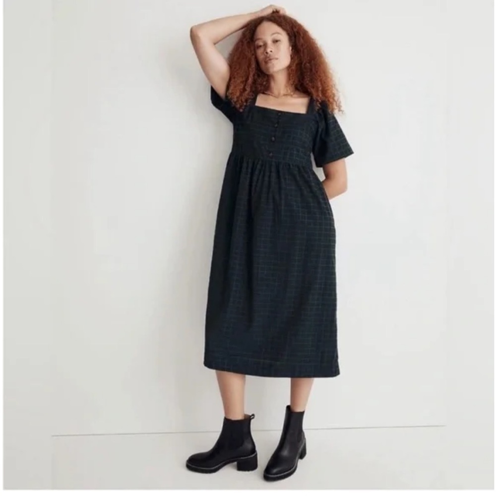 Madewell Corduroy Square-Neck Midi Dress in Windowpane 2XL NEW WITH TAGS!
